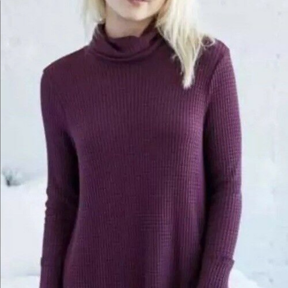 PacSun Me to We Purple Waffle Knit Cowl Turtleneck Top S Slouchy High Low Boho